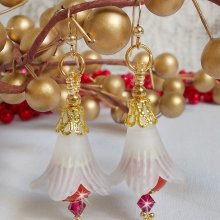 BO Secret Oriental con perline in ceramica e fiori in lucite e ganci per orecchie in oro 14 carati